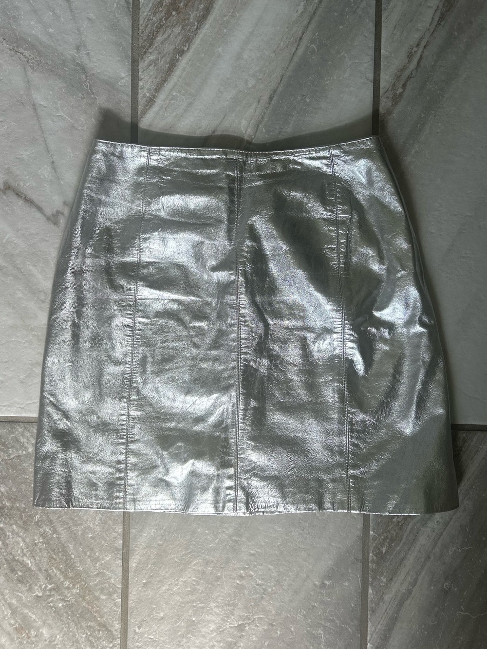 Vintage 90s Metallic Silver Genuine Leather Mini Skirt Size 10
